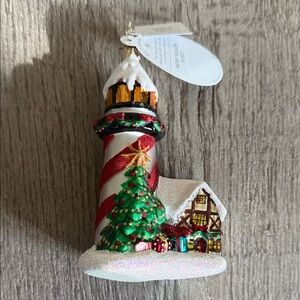 Christopher Radko glass Merry  beacon Lighthouse Holiday Ornament New In Box